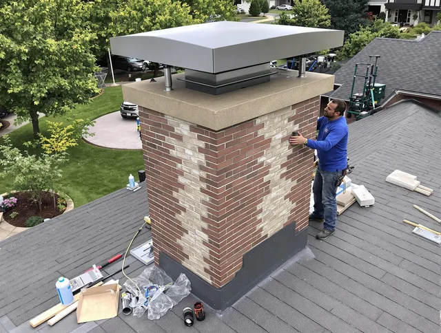 La Mirada Chimney Sweep team working on a custom chimney remodel in La Mirada, CA
