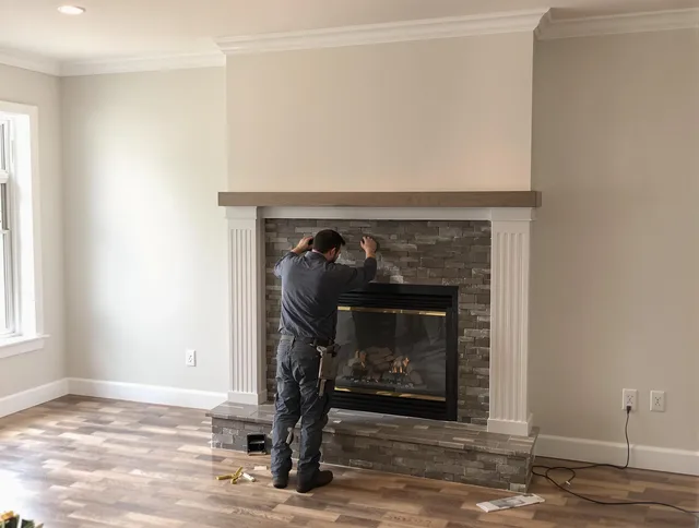 La Mirada Chimney Sweep finishing a custom fireplace install in La Mirada, CA